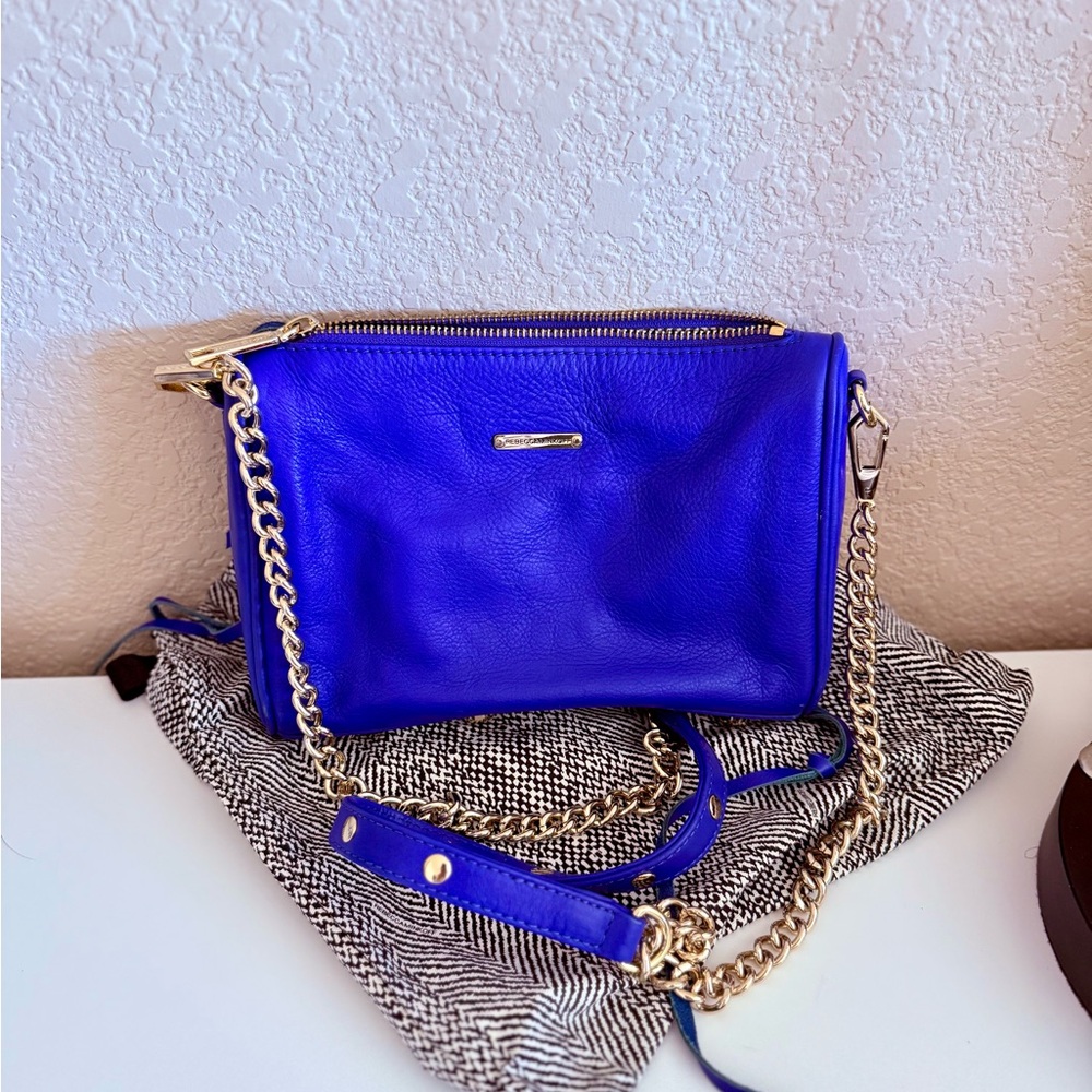 Vibrant Rebecca Minkoff Blue Crossbody Bag with Gold Chain